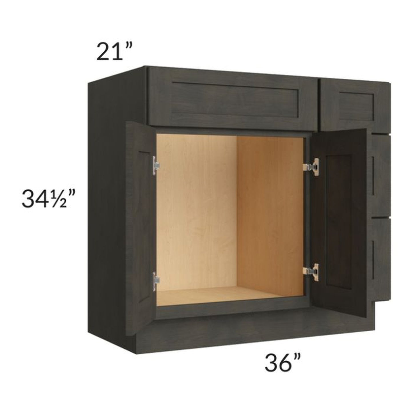 RTA Charcoal Grey Shaker 36" Vanity Base Cabinet (Drawers on Right) with 1 Decorative End Panel