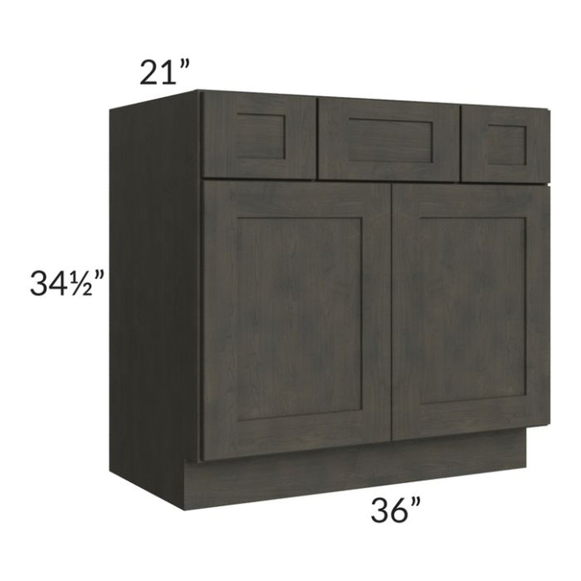 RTA Charcoal Grey Shaker 36" Vanity Base Cabinet with 1 Decorative End Panel