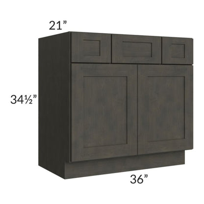 RTA Charcoal Grey Shaker 36" Vanity Base Cabinet with 2 Decorative End Panels