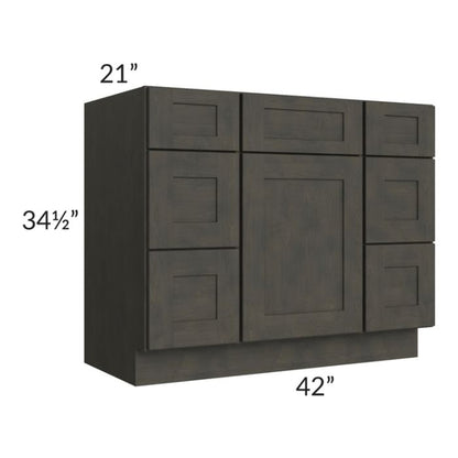 RTA Charcoal Grey Shaker 42" Vanity Base Cabinet 1 with 2 Decorative End Panels