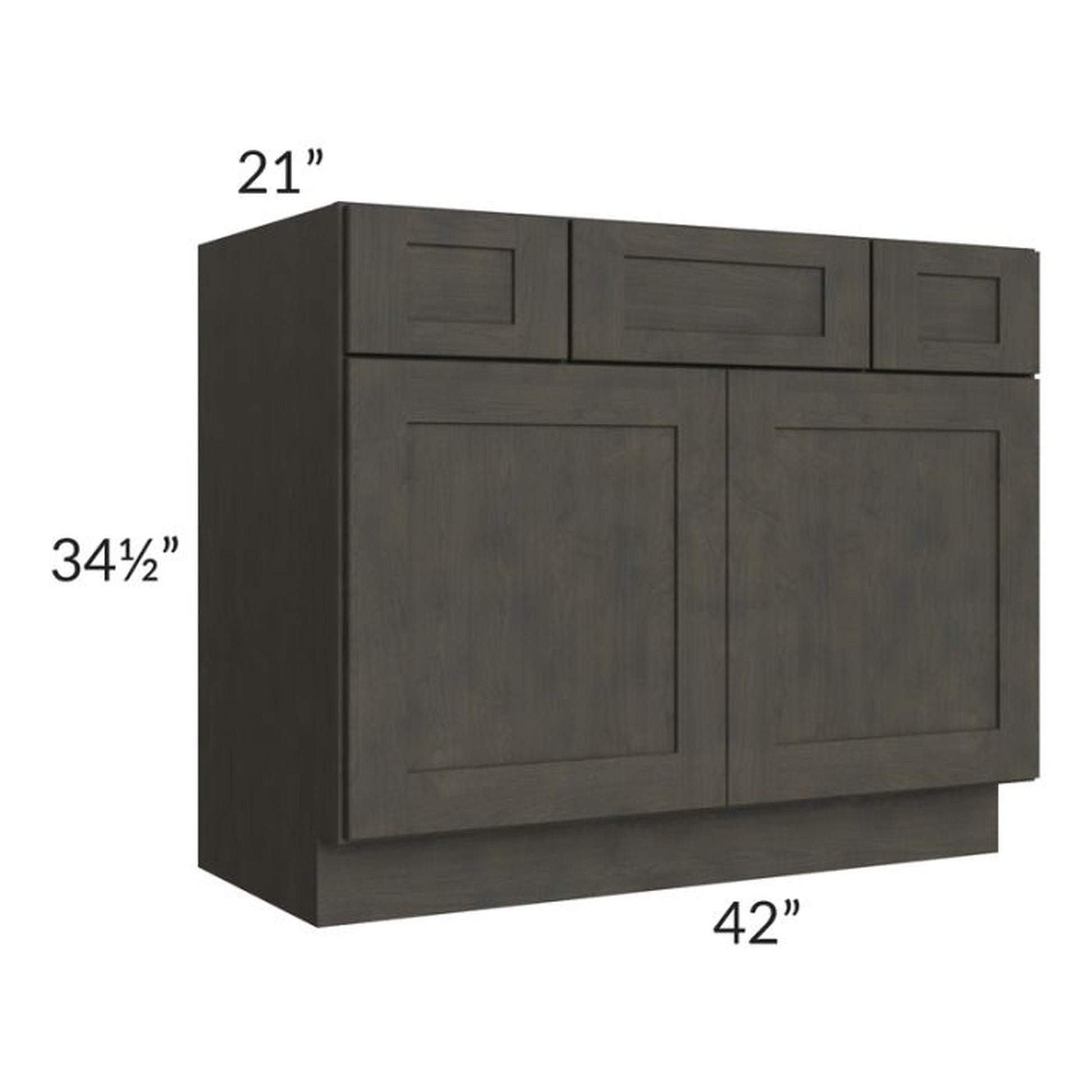 RTA Charcoal Grey Shaker 42" Vanity Base Cabinet with 2 Decorative End Panels