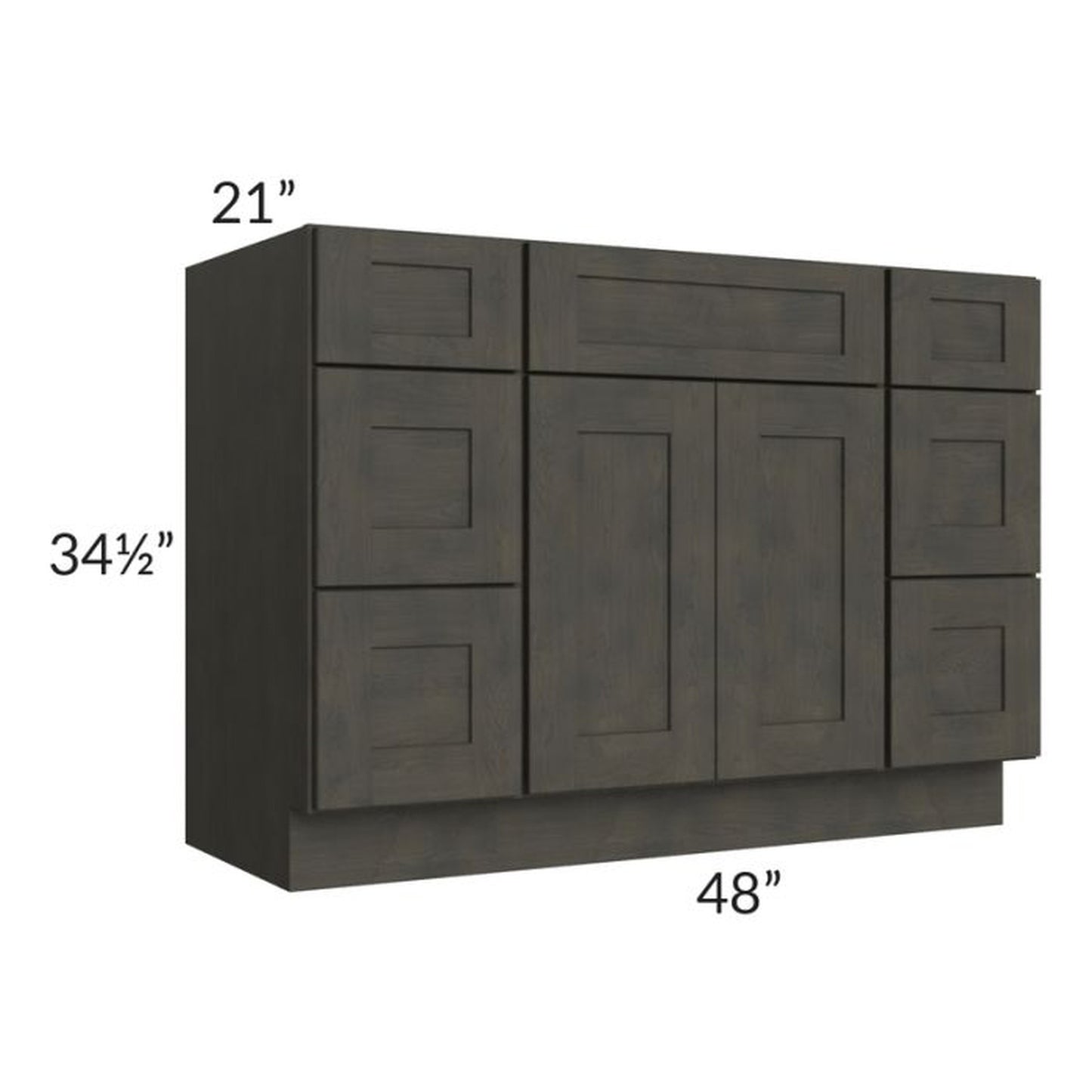 RTA Charcoal Grey Shaker 48" Vanity Base Cabinet 1 with 2 Decorative End Panels