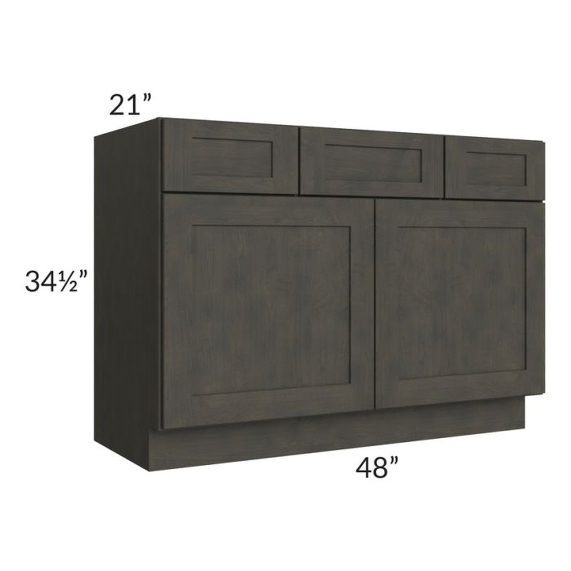 RTA Charcoal Grey Shaker 48" Vanity Base Cabinet with 1 Decorative End Panel