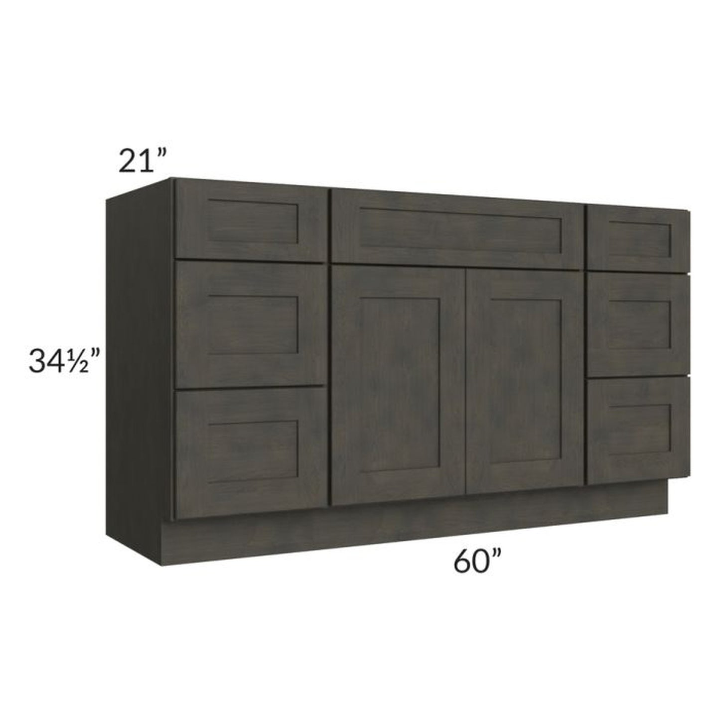 RTA Charcoal Grey Shaker 60" Vanity Base Cabinet with 2 Decorative End Panels