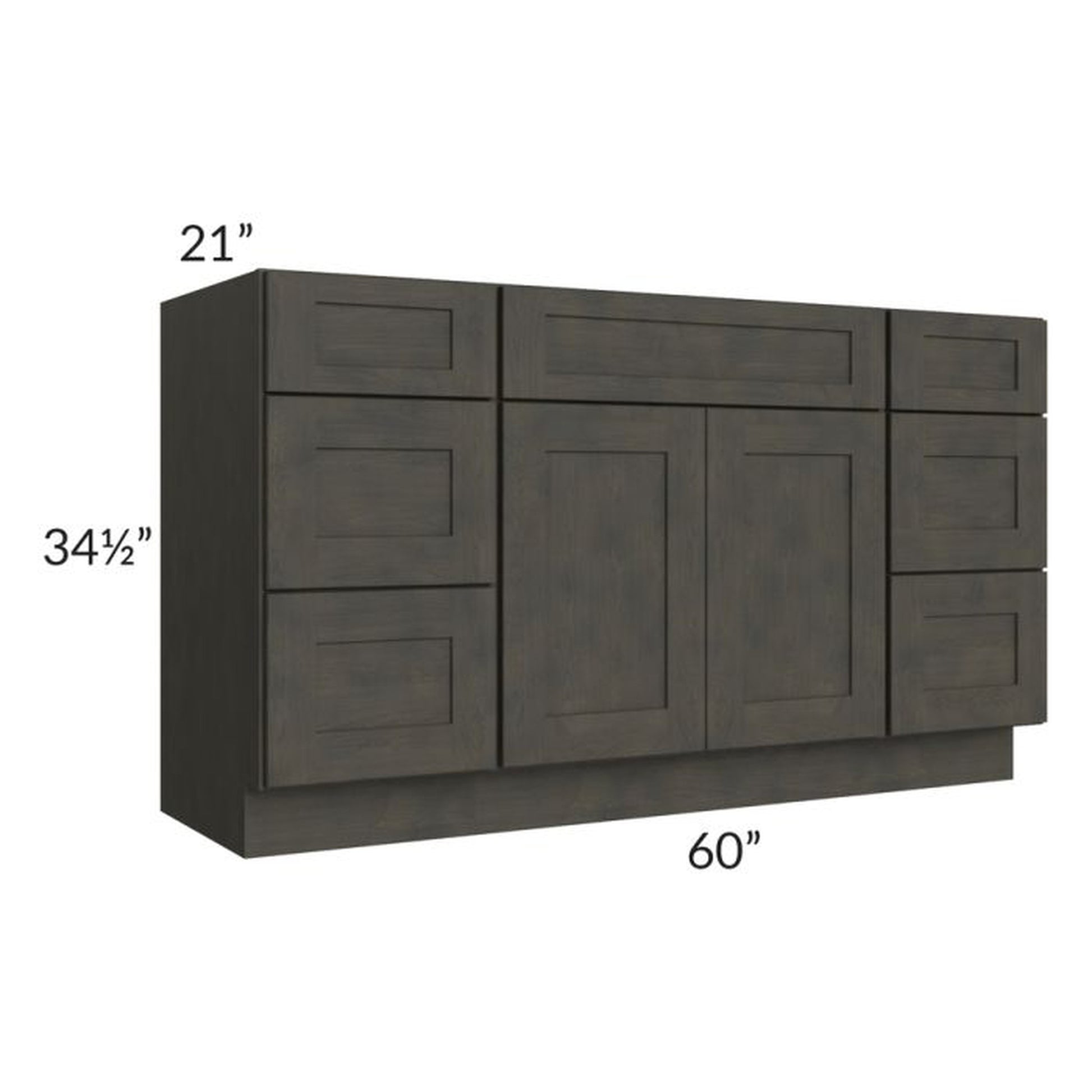 RTA Charcoal Grey Shaker 60" Vanity Base Cabinet with 2 Decorative End Panels