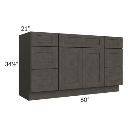 RTA Charcoal Grey Shaker 60" Vanity Base Cabinet with 2 Decorative End Panels