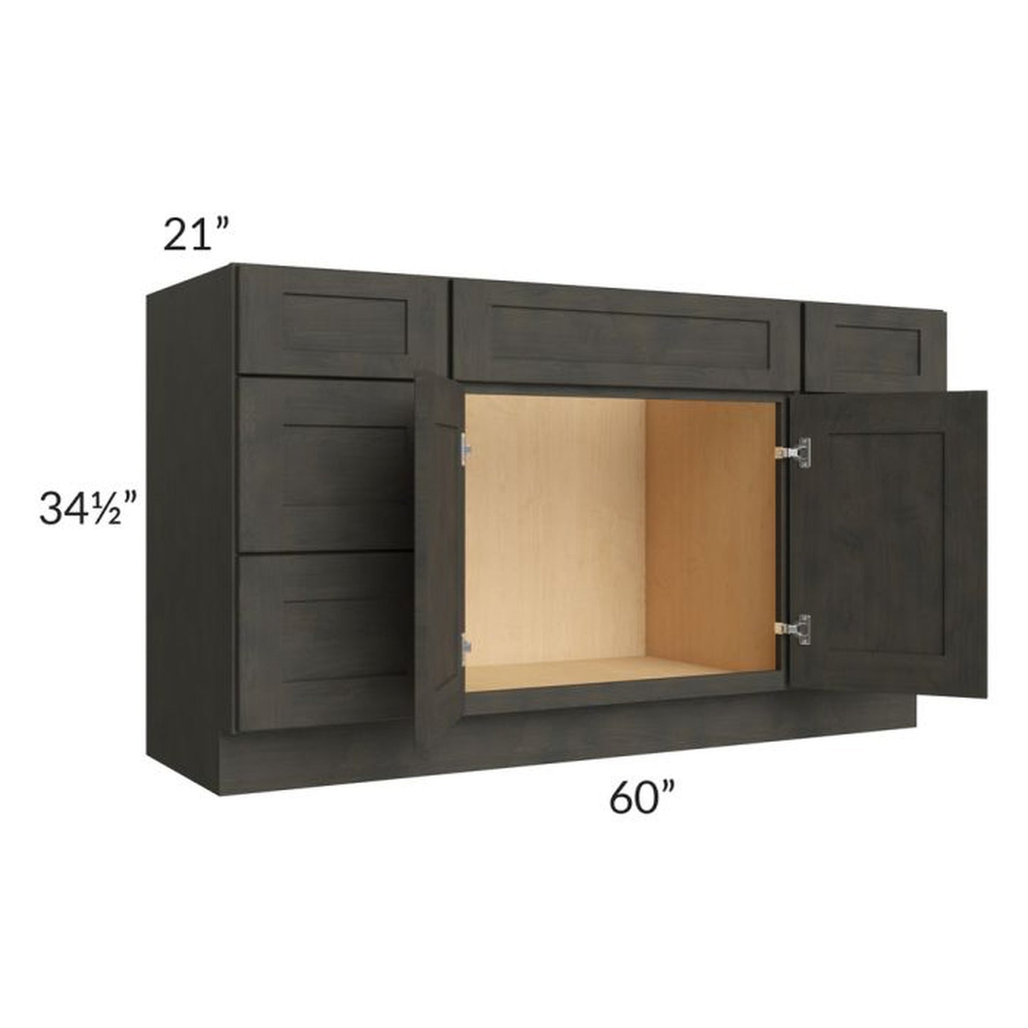 RTA Charcoal Grey Shaker 60" Vanity Base Cabinet with 2 Decorative End Panels