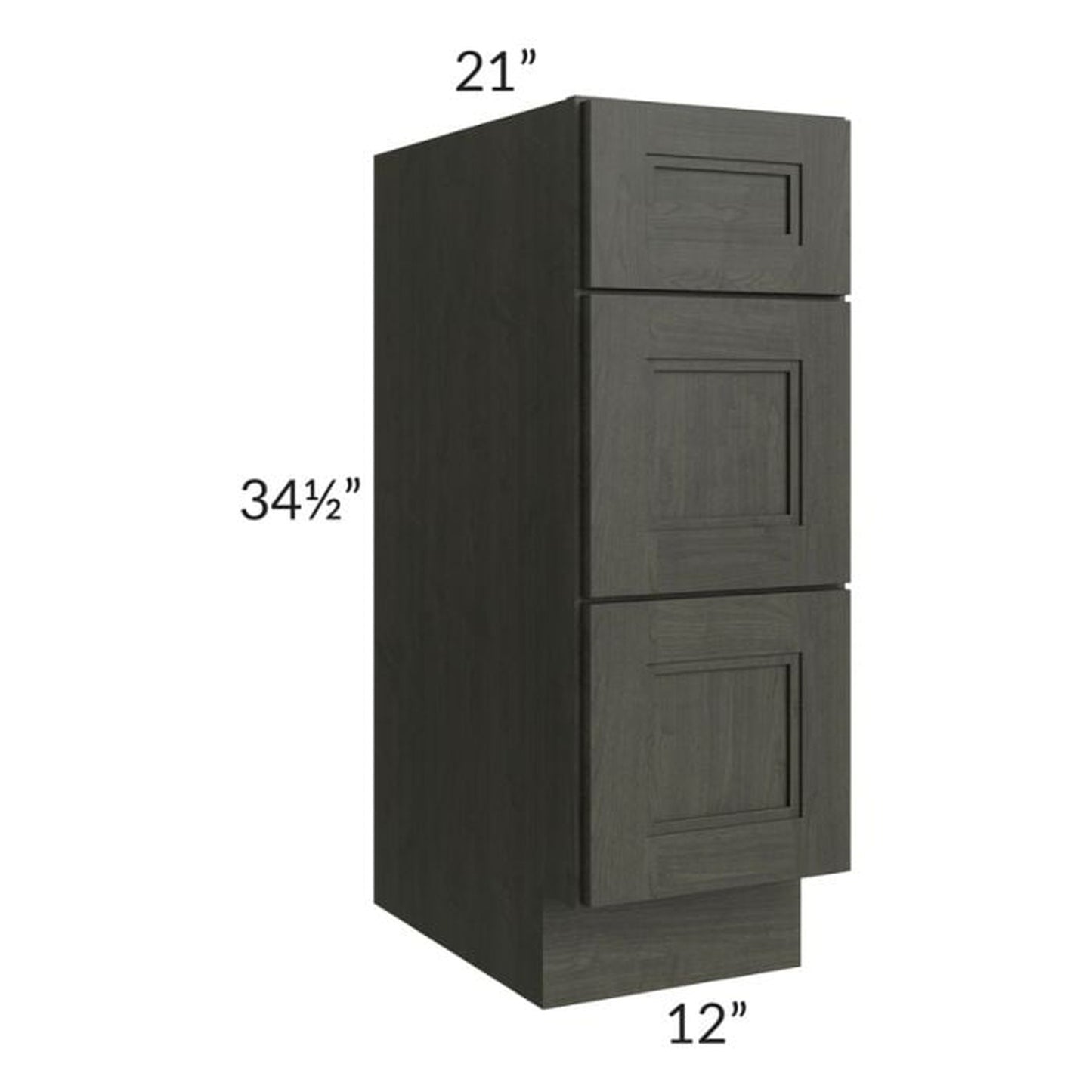 RTA Charlotte Dark Grey 12" Vanity 3-Drawer Base Cabinet with 1 Decorative End Panel