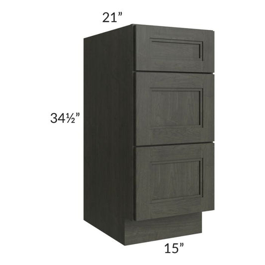 RTA Charlotte Dark Grey 15" Vanity 3-Drawer Base Cabinet with 1 Decorative End Panel