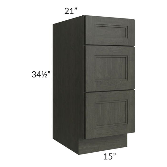 RTA Charlotte Dark Grey 15" Vanity 3-Drawer Base Cabinet with 2 Decorative End Panels