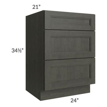 RTA Charlotte Dark Grey 24" Vanity 3-Drawer Base Cabinet with 1 Decorative End Panel