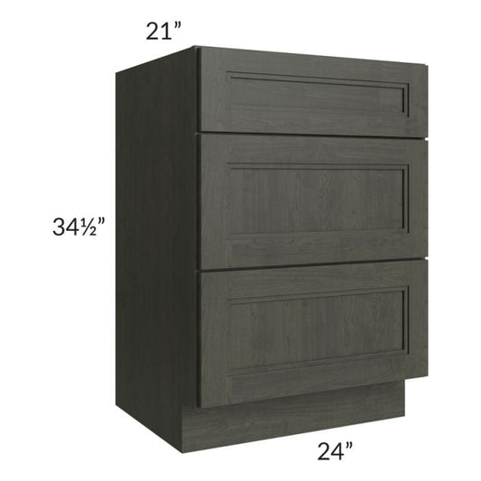 RTA Charlotte Dark Grey 24" Vanity 3-Drawer Base Cabinet with 2 Decorative End Panels