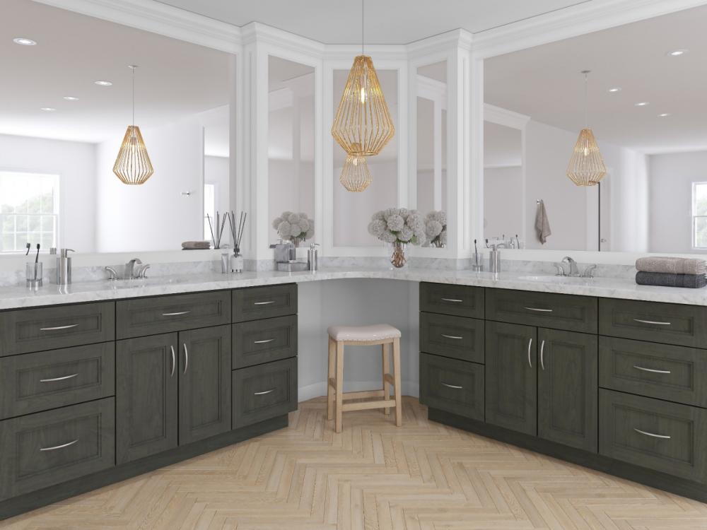 RTA Charlotte Dark Grey 30" Vanity Sink Base Cabinet with 1 Decorative End Panel