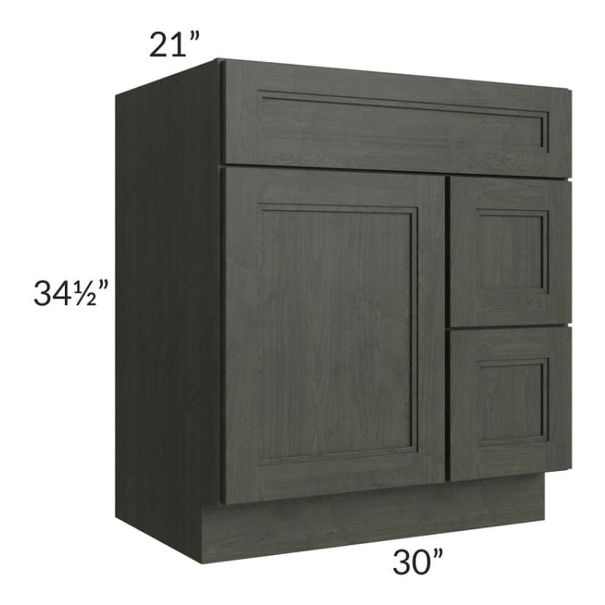 RTA Charlotte Dark Grey 30" x 21" Vanity Sink Base Cabinet (Door on Left) with 1 Decorative End Panel