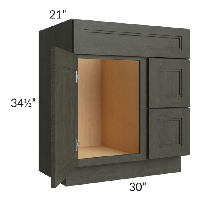 RTA Charlotte Dark Grey 30" x 21" Vanity Sink Base Cabinet (Door on Left) with 1 Decorative End Panel