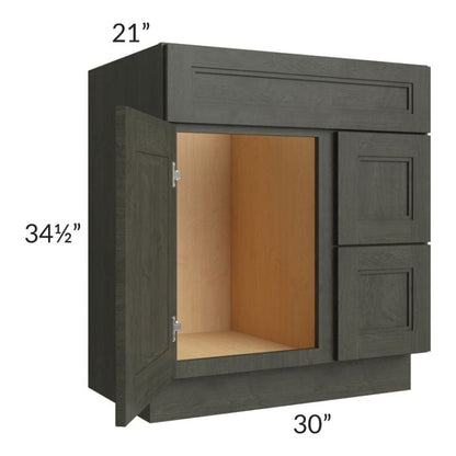 RTA Charlotte Dark Grey 30" x 21" Vanity Sink Base Cabinet (Door on Left) with 1 Decorative End Panel
