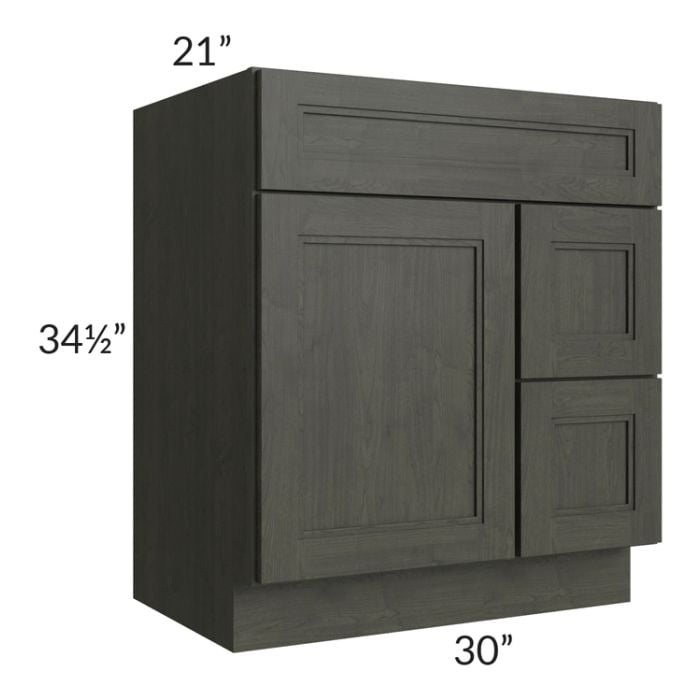 RTA Charlotte Dark Grey 30" x 21" Vanity Sink Base Cabinet (Door on Left) with 2 Decorative End Panels