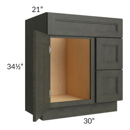 RTA Charlotte Dark Grey 30" x 21" Vanity Sink Base Cabinet (Door on Left) with 2 Decorative End Panels