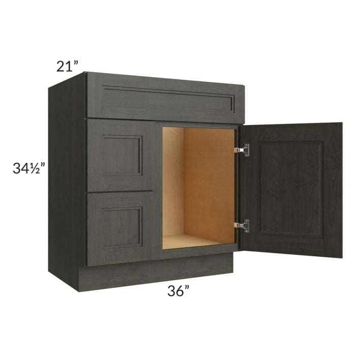 RTA Charlotte Dark Grey 30" x 21" Vanity Sink Base Cabinet (Door on Right) with 1 Decorative End Panel