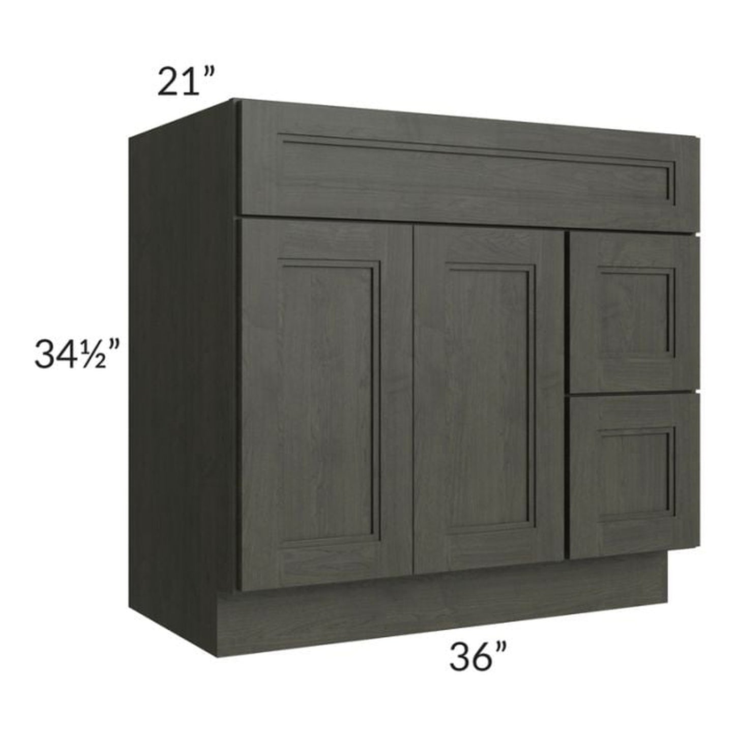 RTA Charlotte Dark Grey 36" x 21" Vanity Sink Base Cabinet (Doors on Left) with 1 Decorative End Panel