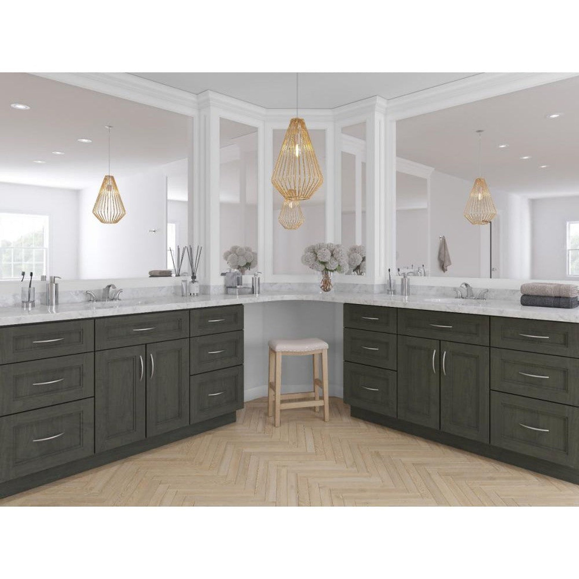 RTA Charlotte Dark Grey 36" x 21" Vanity Sink Base Cabinet (Doors on Left) with 1 Decorative End Panel