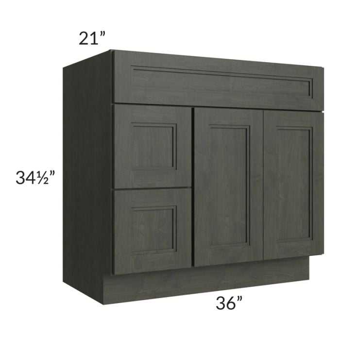RTA Charlotte Dark Grey 36" x 21" Vanity Sink Base Cabinet (Doors on Right) with 1 Decorative End Panel