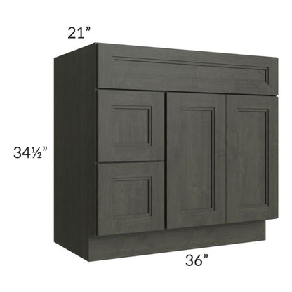 RTA Charlotte Dark Grey 36" x 21" Vanity Sink Base Cabinet (Doors on Right) with 2 Decorative End Panels