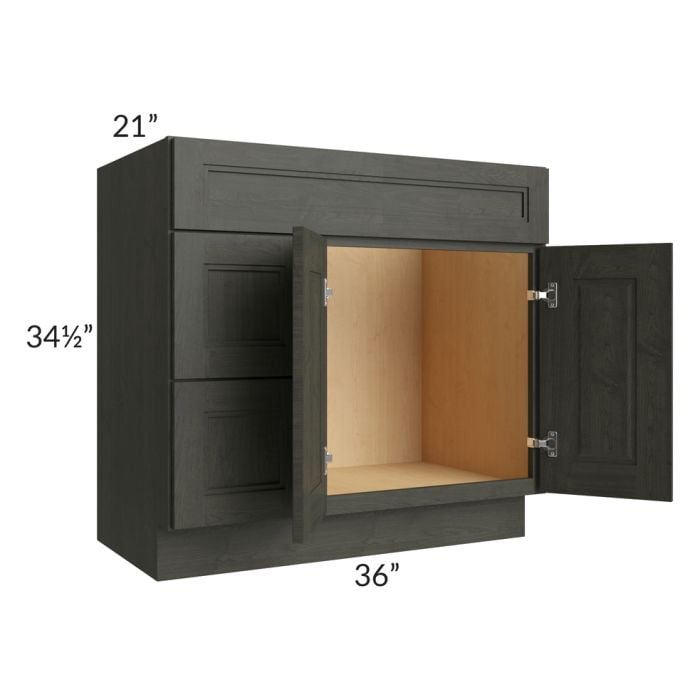RTA Charlotte Dark Grey 36" x 21" Vanity Sink Base Cabinet (Doors on Right) with 2 Decorative End Panels