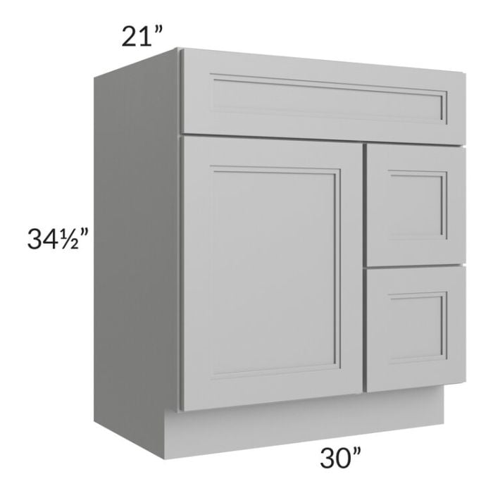 RTA Charlotte Grey 30" x 21" Vanity Sink Base Cabinet (Door on Left) with 2 Decorative End Panels