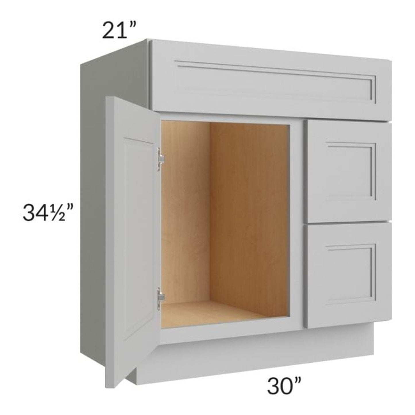 RTA Charlotte Grey 30" x 21" Vanity Sink Base Cabinet (Door on Left) with 2 Decorative End Panels