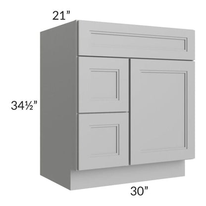 RTA Charlotte Grey 30" x 21" Vanity Sink Base Cabinet (Door on Right) with 2 Decorative End Panels