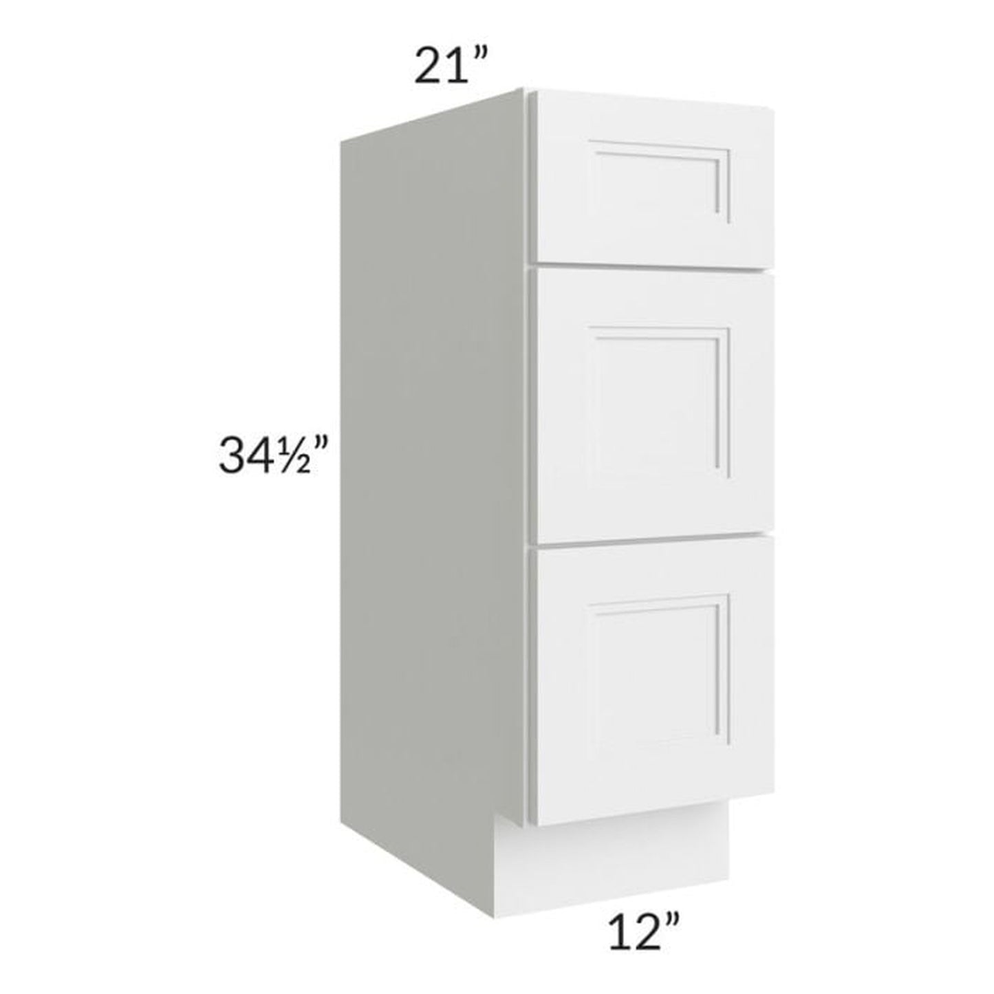 RTA Charlotte White 12" Vanity 3-Drawer Base Cabinet with 1 Decorative End Panel