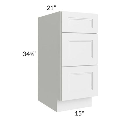 RTA Charlotte White 15" Vanity 3-Drawer Base Cabinet with 2 Decorative End Panels