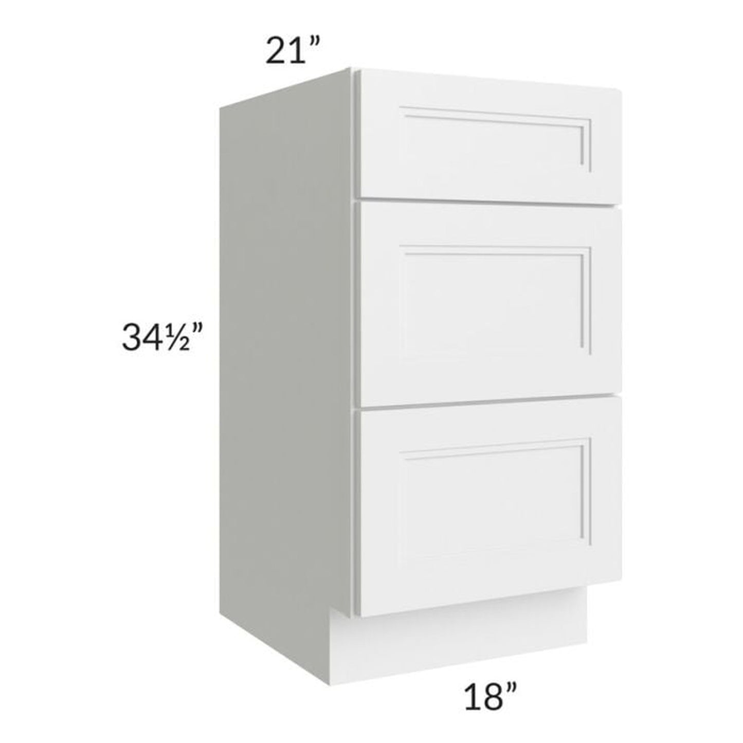 RTA Charlotte White 18" Vanity 3-Drawer Base Cabinet with 1 Decorative End Panel