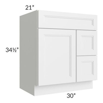 RTA Charlotte White 30" x 21" Vanity Sink Base Cabinet (Door on Left) with 2 Decorative End Panels