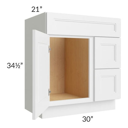 RTA Charlotte White 30" x 21" Vanity Sink Base Cabinet (Door on Left) with 2 Decorative End Panels