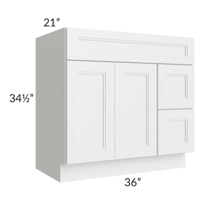 RTA Charlotte White 36" x 21" Vanity Sink Base Cabinet (Doors on Left) with 2 Decorative End Panels