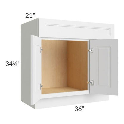 RTA Charlotte White 36" x 21" Vanity Sink Base Cabinet (Doors on Left) with 2 Decorative End Panels