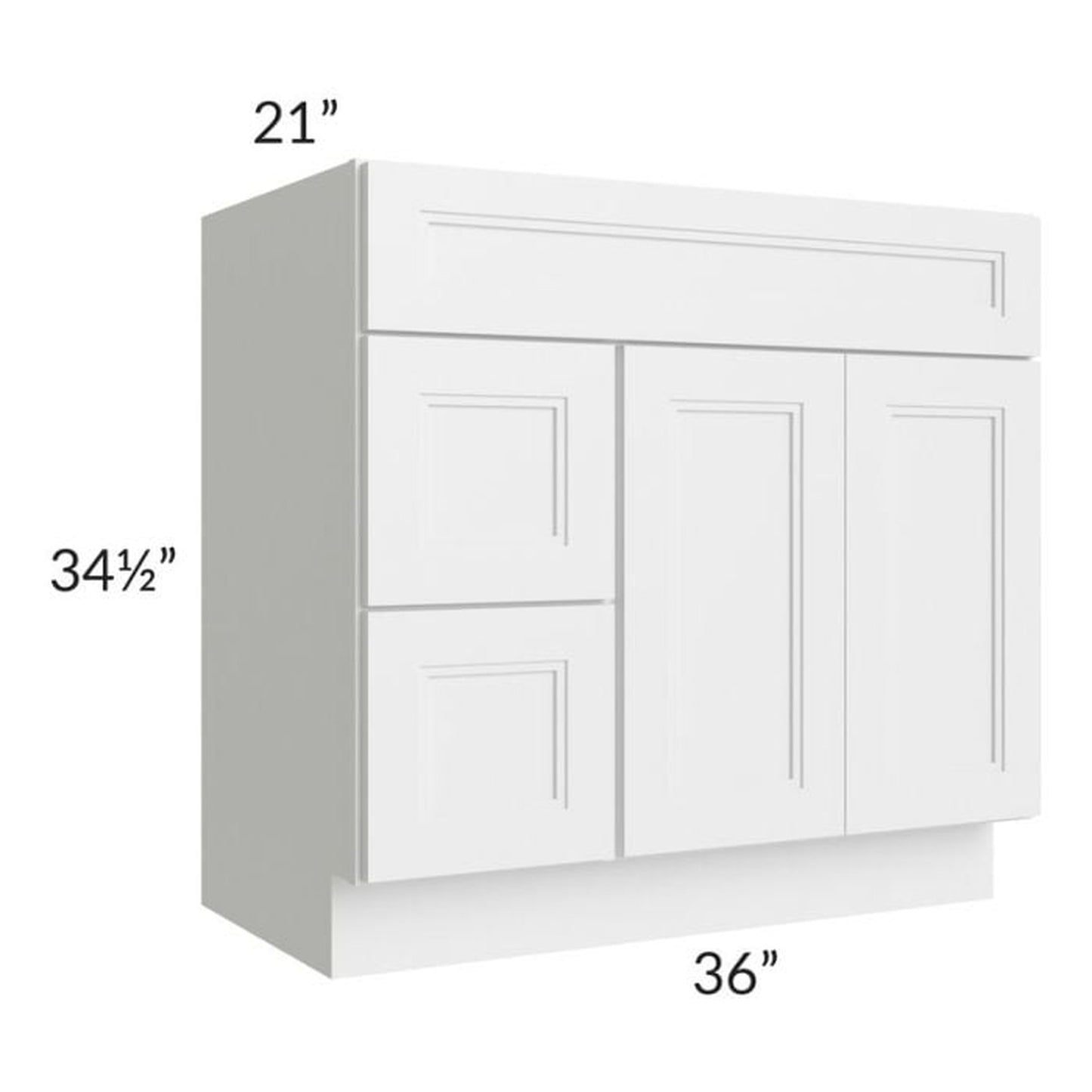 RTA Charlotte White 36" x 21" Vanity Sink Base Cabinet (Doors on Right) with 1 Decorative End Panel