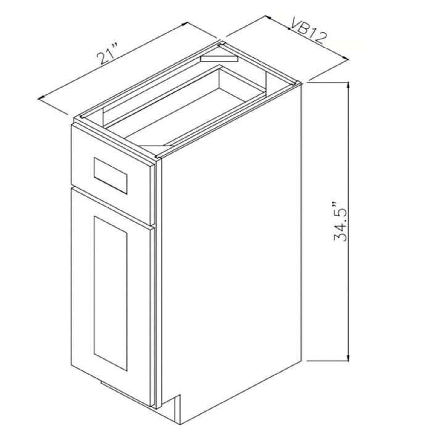 RTA Cobblestone Grey 12" Vanity Base Cabinet with Drawers and 1 Decorative End Panel