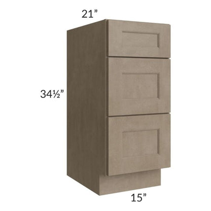 RTA Cobblestone Grey 15" Vanity Three Drawer Base Cabinet with Drawers and 1 Decorative End Panel and 1 Skin