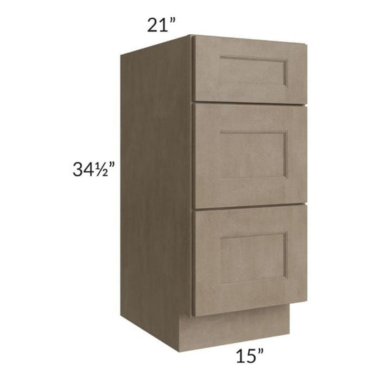 RTA Cobblestone Grey 15" Vanity Three Drawer Base Cabinet with Drawers and 1 Decorative End Panel and 2 Skins