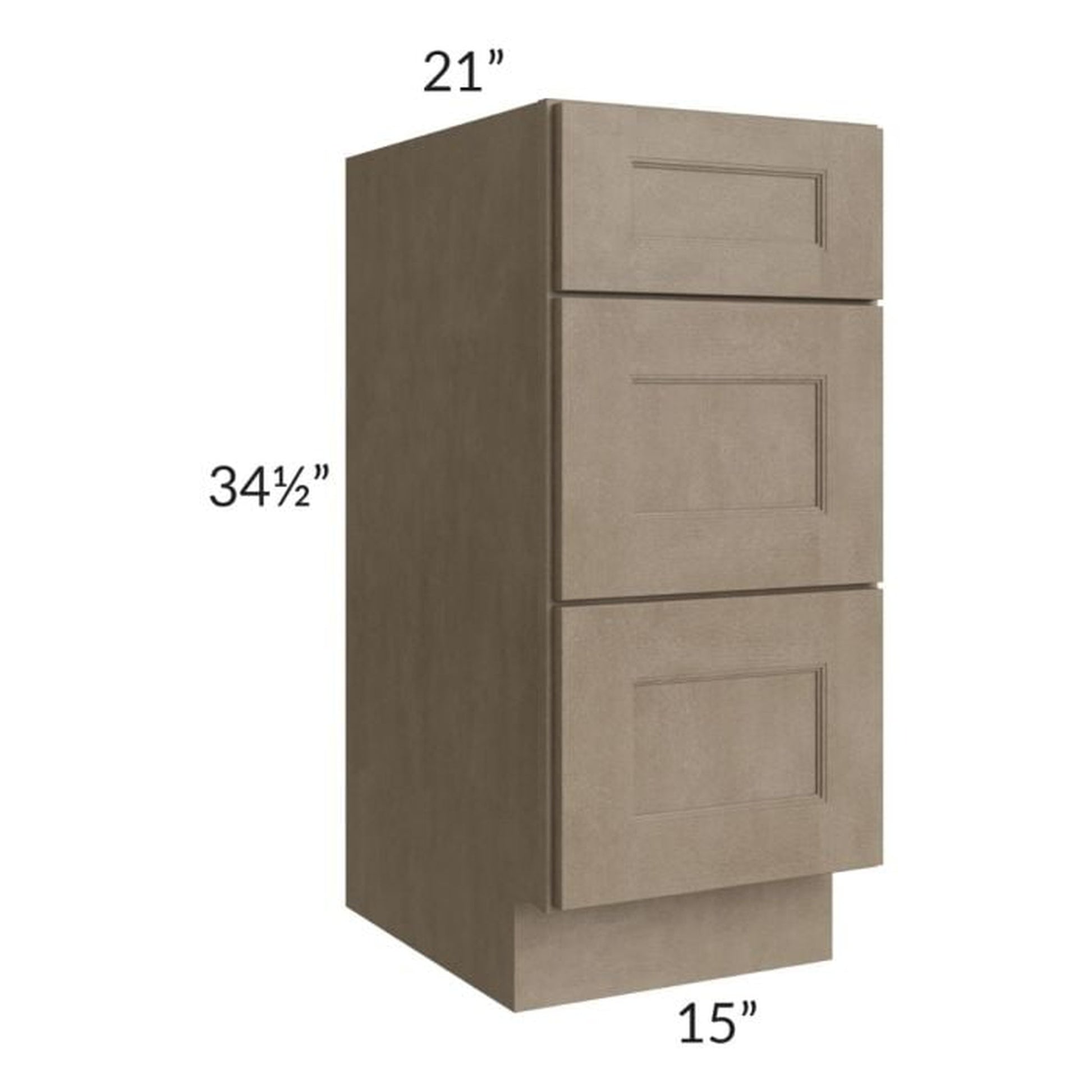 RTA Cobblestone Grey 15" Vanity Three Drawer Base Cabinet with Drawers and 1 Skin