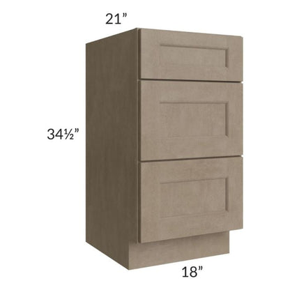 RTA Cobblestone Grey 18" Vanity Three Drawer Base Cabinet with Drawers and 1 Decorative End Panel and 1 Skin