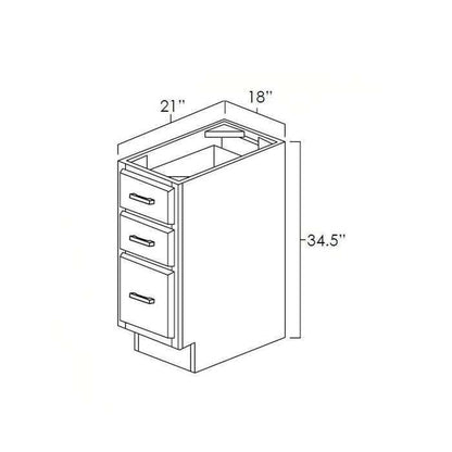 RTA Cobblestone Grey 18" Vanity Three Drawer Base Cabinet with Drawers and 1 Decorative End Panel and 2 Skins