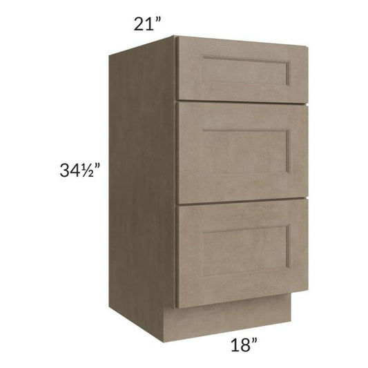 RTA Cobblestone Grey 18" Vanity Three Drawer Base Cabinet with Drawers and 1 Decorative End Panel