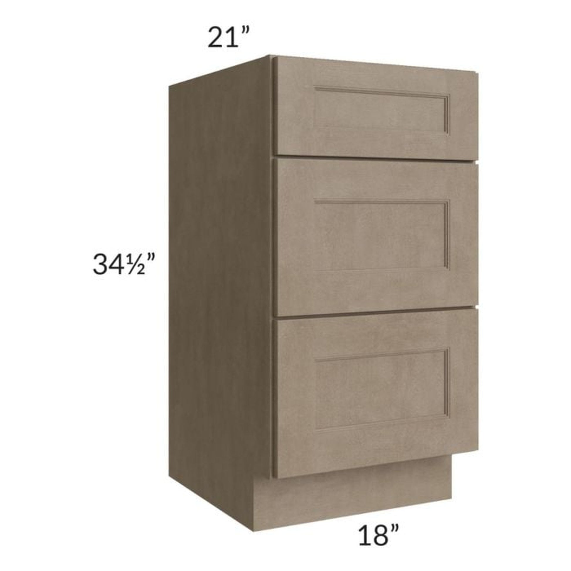 RTA Cobblestone Grey 18" Vanity Three Drawer Base Cabinet with Drawers and 1 Skin