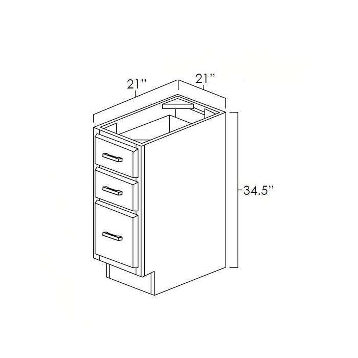 RTA Cobblestone Grey 21" Vanity Three Drawer Base Cabinet with Drawers and 1 Decorative End Panel