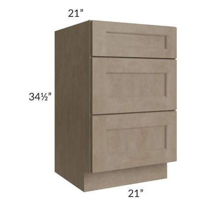 RTA Cobblestone Grey 21" Vanity Three Drawer Base Cabinet with Drawers and 1 Decorative End Panel and 1 Skin