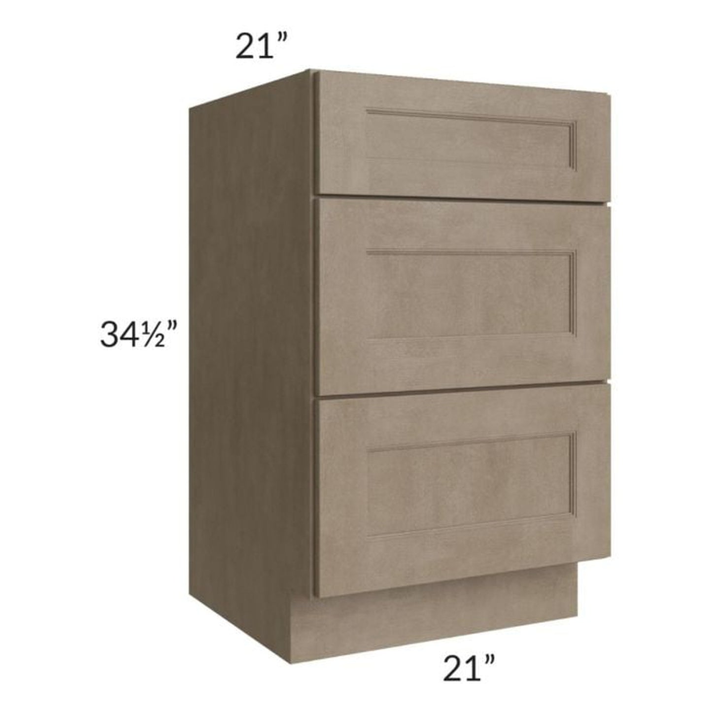 RTA Cobblestone Grey 21" Vanity Three Drawer Base Cabinet with Drawers and 1 Decorative End Panel and 2 Skins